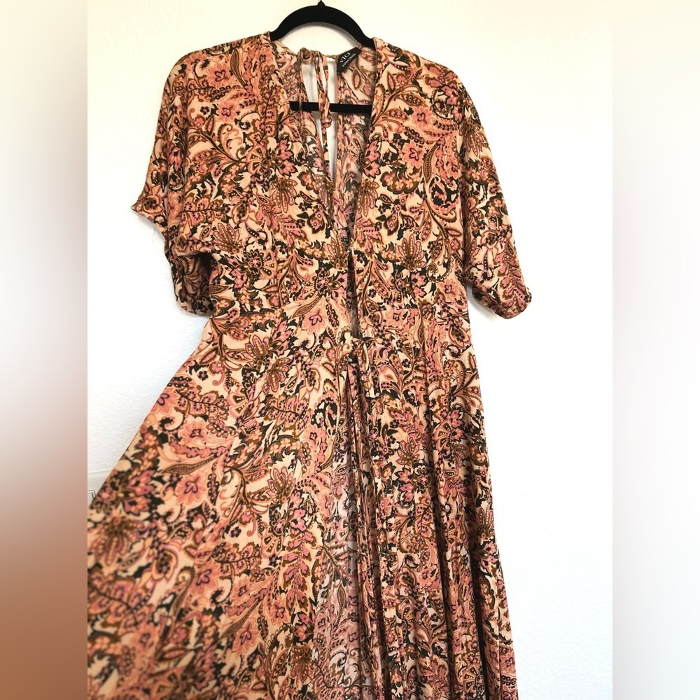 VICI Boho Paisley Wrap Maxi Dress Earth Tone Floral Print Flowy Festival cottage - Picture 3 of 16